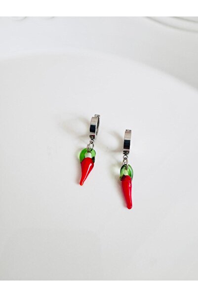 DEVİ fashion Steel Silver Murano Glass Pepper Earrings 3 cm