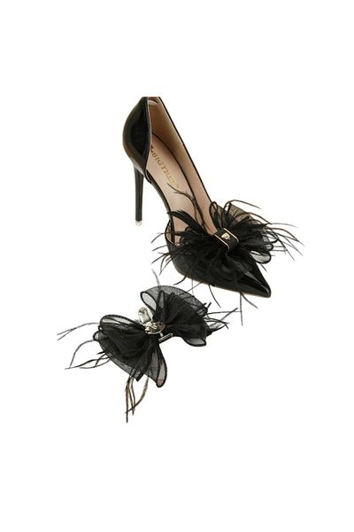 The Casius. Set 2x Accessories for Shoes, Detachable Bows with Gold Accent, Black