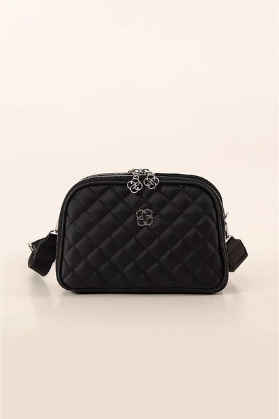 FHD BAGS Geantă de umăr pentru femei, matlasată neagră, cu fermoar și husă magnetică