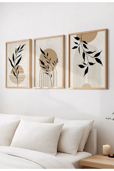 ZERF Three-piece canvas paintings - geometric and modern design - each piece is 40 x 60 cm