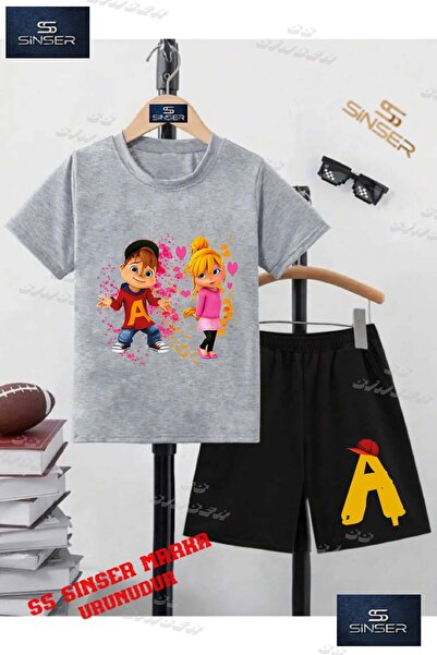 SS SİNSER تي شيرت للأطفال للجنسين "ALVIN 2LI GIRL SQUIRREL" برقبة دائرية مطبو...