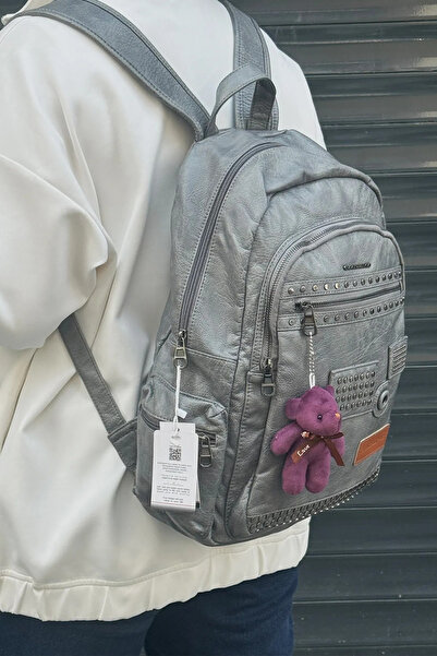 Just Polo Women's Gray Imported Washed Leather School & Backpack Shopper 2310000Mh