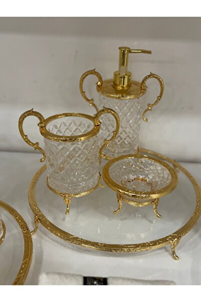 hediye ESTERHOMEDECOR طقم حمام زجاجي مستورد مكون من 4 قطع مع صينية وطبق صابون...