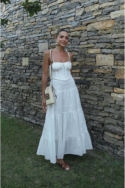 Havoş White Bustier Skirt Brode Suit