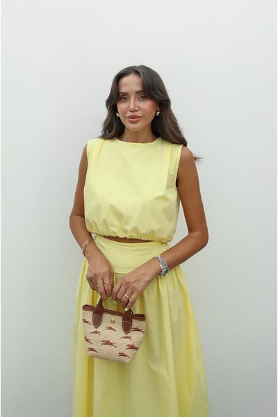 Havoş Yellow Six Elastic Crop Skirt Set