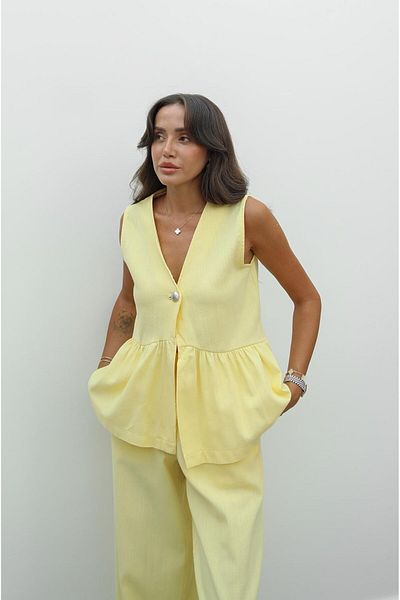 Havoş Yellow Single Button Front Vest and Trousers Set