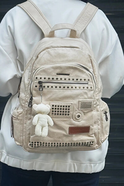 Just Polo Women's Cream Imported Washed Leather School & Backpack Shopper 2310000Mh