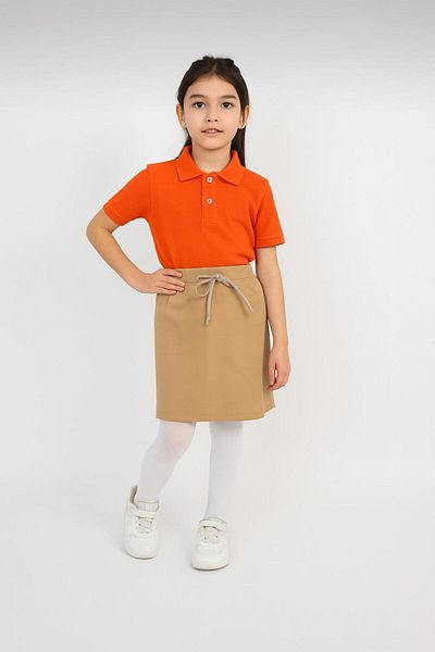 BAGİSTA BUTİK Beige Ribbed Shorts Skirt Orange Short Sleeve Polo Collar