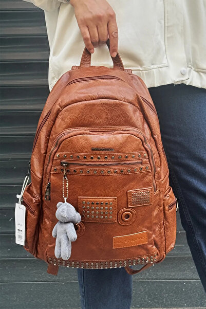 Just Polo Women's Tan Imported Washable Leather School & Backpack Shopper 2310000Mh