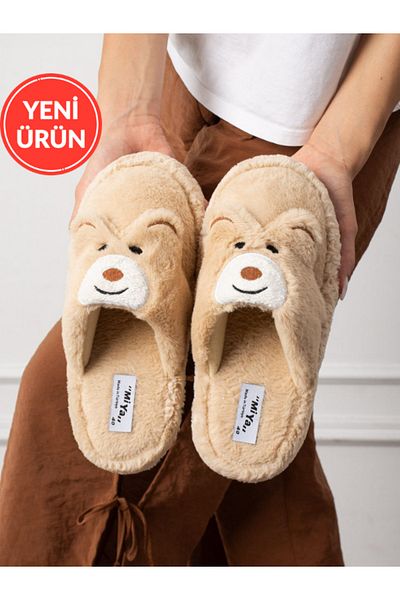 STOCON Papuci de casă unisex de iarnă brodați cu figurine Tedy Nu face sunet Talpă anti-alunecare