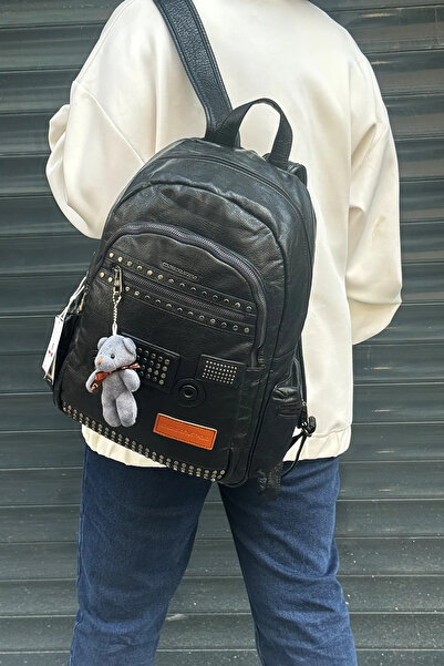 Just Polo Women's Black Imported Washed Leather School & Backpack Shopper 2310000Mh