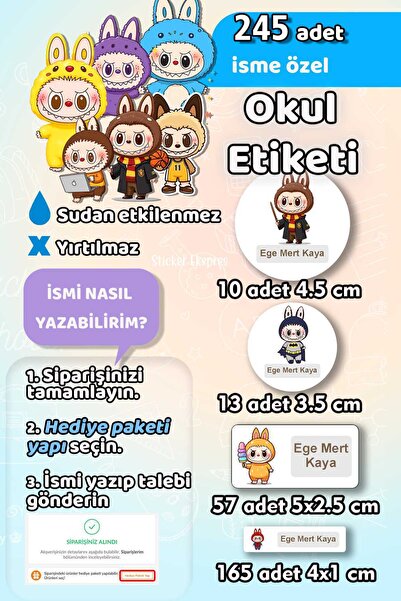 Sticker Ekspres Okul Etiketi   Erkek/Kız Kalem Defter Etiketi Özel İsim Yazıl...