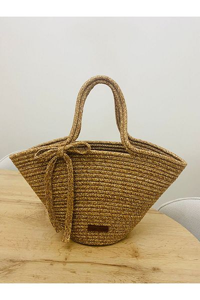 HLM TEKSTİL Women's Bag, Jute, Wicker, Shoulder, Hand Bag