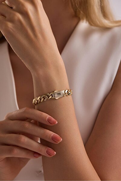 Tufanlar Kuyumculuk 14 Ayar 9 Mm Taşlı Gurmet Zincir Bileklik (Taşlı Kilit)