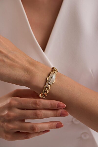 Tufanlar Kuyumculuk 14 Ayar 11 Mm Taşlı Gurmet Zincir Bileklik (Taşlı Kilit)