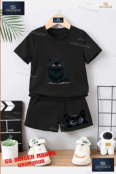 SS SİNSER تي شيرت للأطفال للجنسين "CAT BLACK FEET ONDE" مطبوع حسب الطلب برقبة...