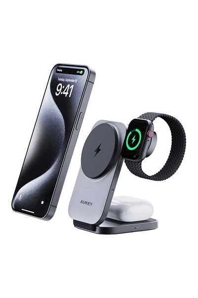 AUKEY Incarcator magnetic 3 in 1 MagFusion LC-MC312, 15W Qi2, gri
