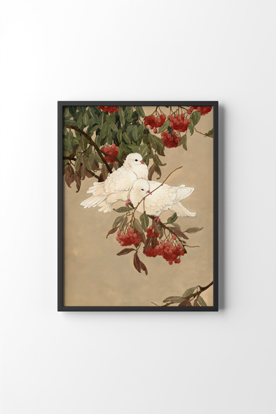 epiqart White Pigeons - Black Frame