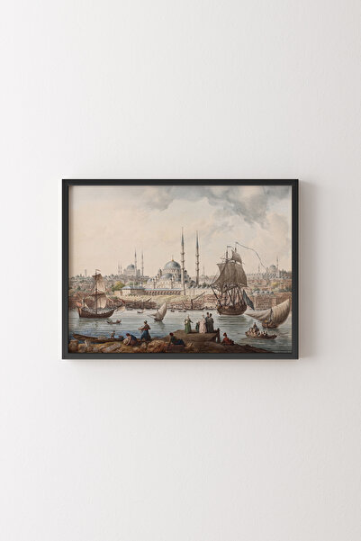 epiqart Yeni Cami ve İstanbul Limanı - Siyah Çerçeve
