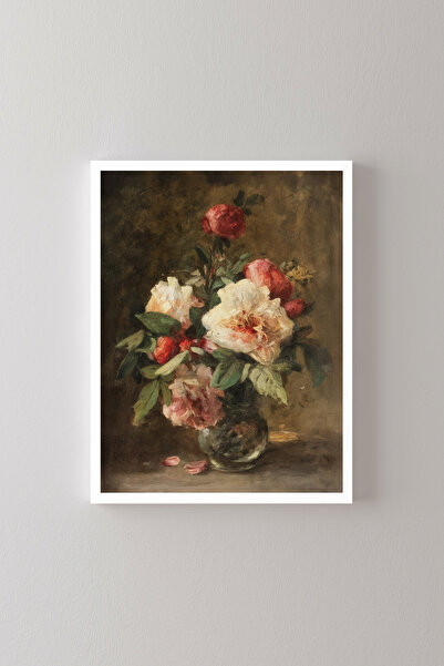 epiqart Pink and White Flowers in a Vase - White Frame