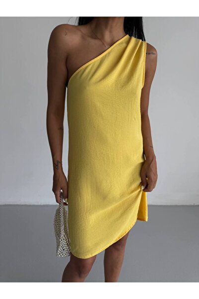 Caddebostan Moda Rochie de vacanță de bază, fără mâneci, mini, scurtă, casual, elegantă, de vară, cu un singur umăr