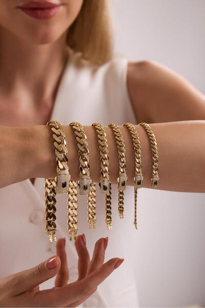 Tufanlar Kuyumculuk 14 Ayar 9 Mm Taşlı Gurmet Zincir Bileklik (Taşlı Kilit)