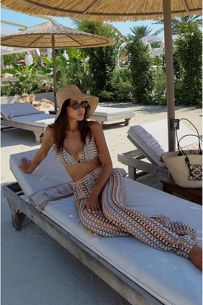 Havoş Ecru Crochet Knitted Bustier Trousers Set