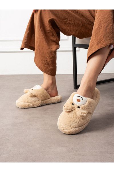 STOCON Papuci de casă unisex de iarnă brodați cu figurine Tedy Nu face sunet Talpă anti-alunecare