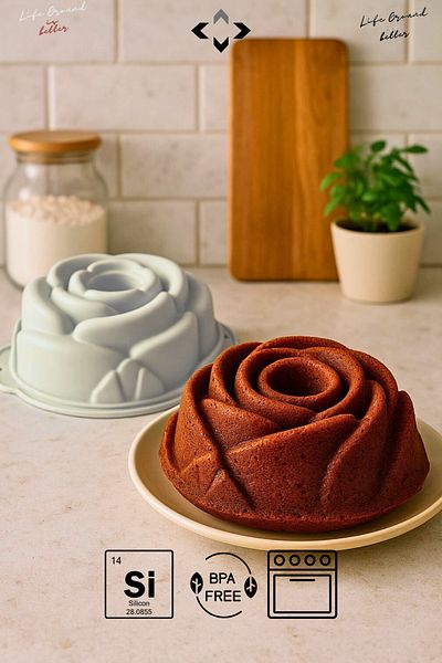 LİGROUND Rose Pattern Silicone Fireproof Non-Stick Oven & Cake Mold Flexible Non-Stick Easy to Remove Cake Mold