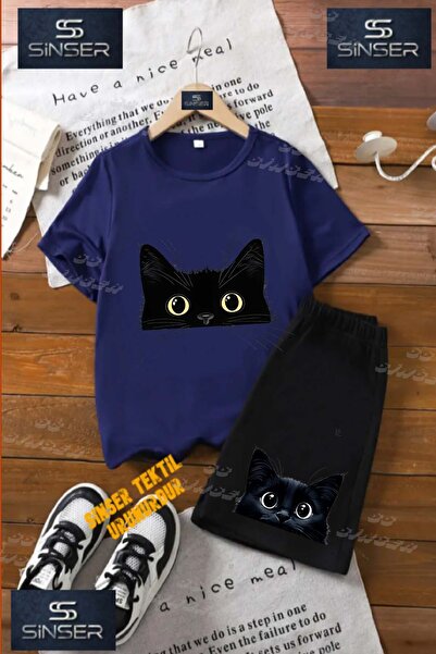 SS SİNSER تي شيرت للأطفال للجنسين "CAT BLACK HALF HEAD" مطبوع خاص برقبة دائري...