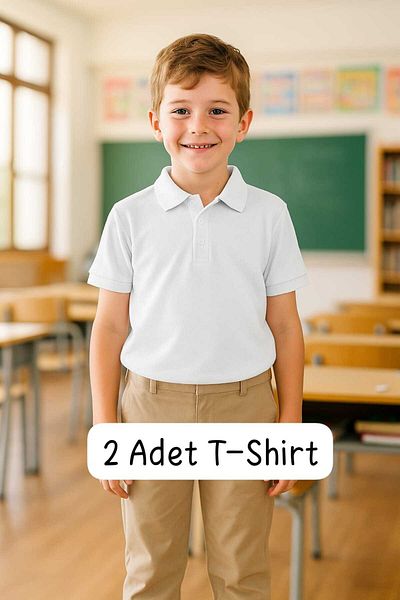Bilge Trend 2 Pcs School Tshirt , White Short Sleeve Polo Neck Girls Boys Unisex School T-Shirt