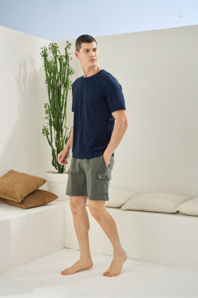 İpek Men's Short Sleeve O Neck 100% Cotton Shorts Pajamas Set