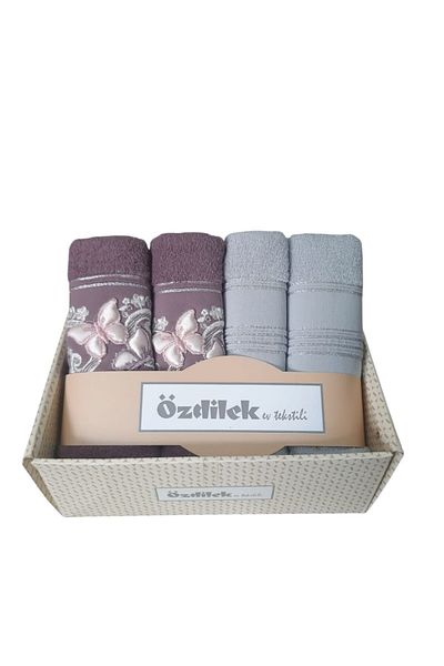 Özdilek Shine Towel 4-Piece - Boxed - Gray Plum