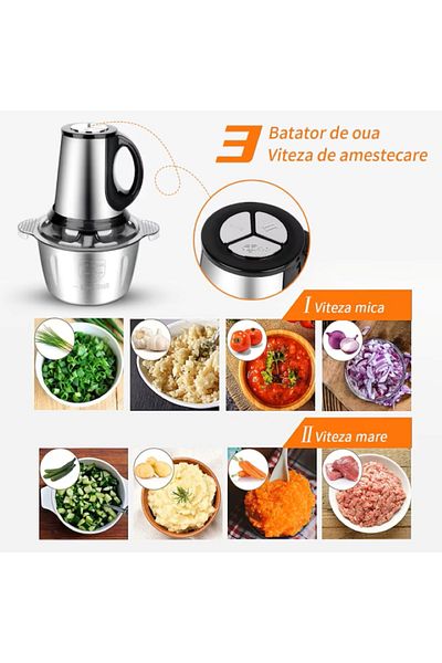 EMATTERIO Electric Meat and Vegetable Chopper, 5L, 4 Stainless Steel Blades, 1000W, Stainless Steel Container