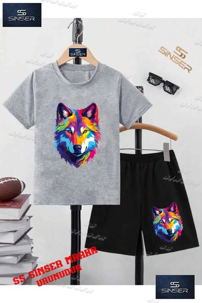 SS SİNSER Children's Unisex “Wolf Painted Colorful Head“ Custom Printed Crew ...