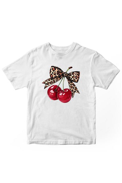 designedfy Cherry Leopard Printed Women's Tshirt White