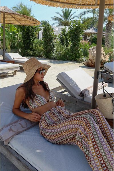 Havoş Ecru Crochet Knitted Bustier Trousers Set
