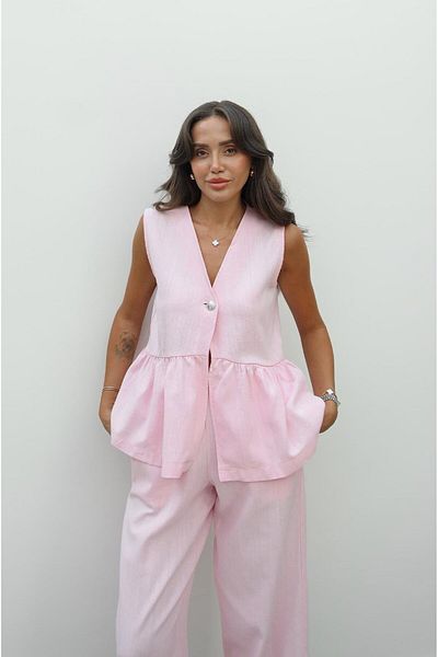 Havoş Pink Front Single Button Vest Pants Suit