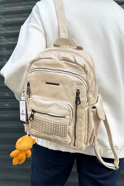 Just Polo Women's Cream Original Imported Multi-Eye Waterproof Ultra Light Backpack Shopper 2310002Mh