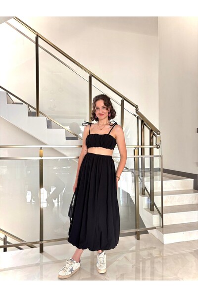 Sude Kızanlıklı Balloon Crop and Skirt Set