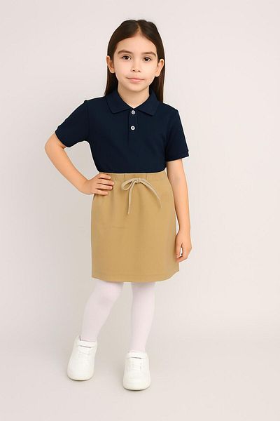 BAGİSTA BUTİK Beige Ribbed Shorts Skirt Navy Blue Short Sleeve Polo Collar