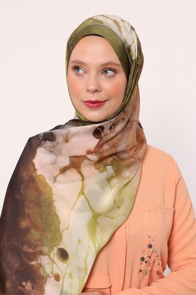 LuvenSara Hint İpeği Şal | Zeytin Yeşili