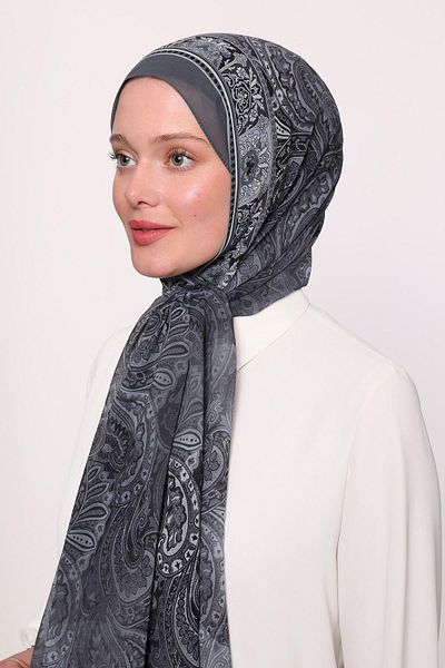 LuvenSara Silk Chiffon Shawl Dark Gray