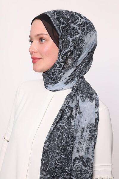 LuvenSara Silk Chiffon Shawl Black Gray