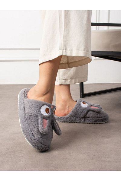 STOCON Papuci de casă unisex de iarnă brodați cu figură de iepure drăguț, fără sunet, talpă anti-alunecare STC1122