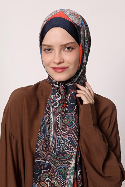 LuvenSara Indian Silk Shawl Navy Blue Coral