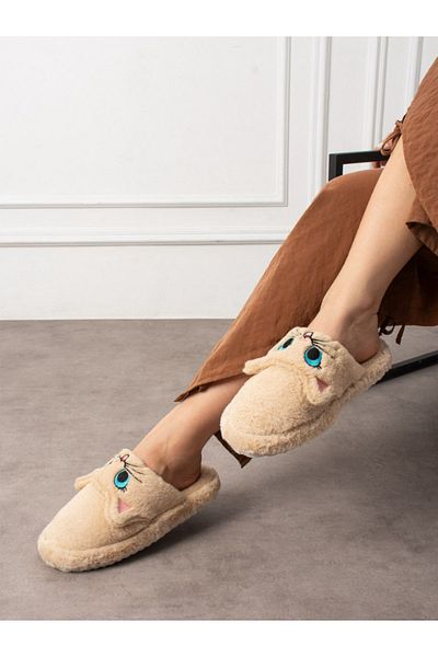 STOCON Papuci de casă unisex de iarnă brodați cu figură de pisică drăguță, fără sunet, talpă anti-alunecare STC1123
