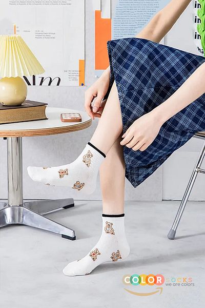 Color Socks 1 Pair of Teddy Bear Patterned Women's Socks Set