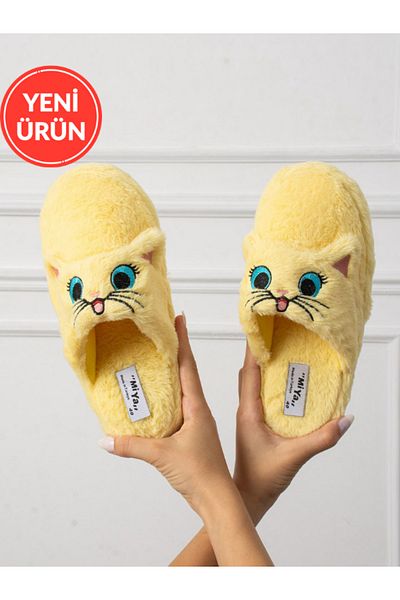 STOCON Сладки бродирани зимни унисекс домашни чехли с фигура на котка, безшумни, нехлъзгаща се подметка STC1123