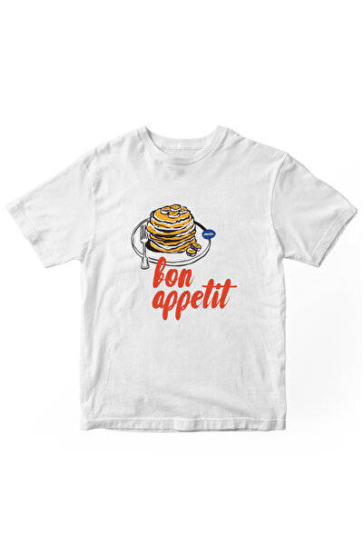 designedfy Tricou unisex cu imprimeu Bon Apelit alb